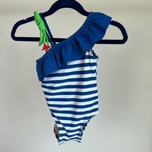 Blue and White Striped One-Shoulder Swimsuit